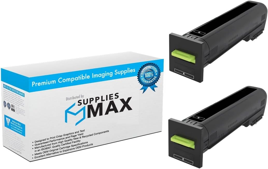 SuppliesMAX Compatible Replacement for Lexmark CS-820/CX-820/CX-825/CX-860 Series Black High Yield Toner Cartridge (2/PK-33000 Page Yield) (72K2XK0_2PK)