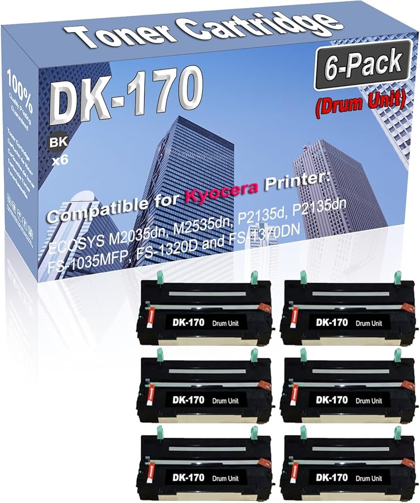 Credibility Store 6-Pack (Black) Compatible High Yield DK-170 DK170 302LZ93061 Drum Unit Replacement for Kyocera ECOSYS M2035dn M2535dn P2135d P2135dn FS-1035MFP FS-1320D and FS-1370DN Printer