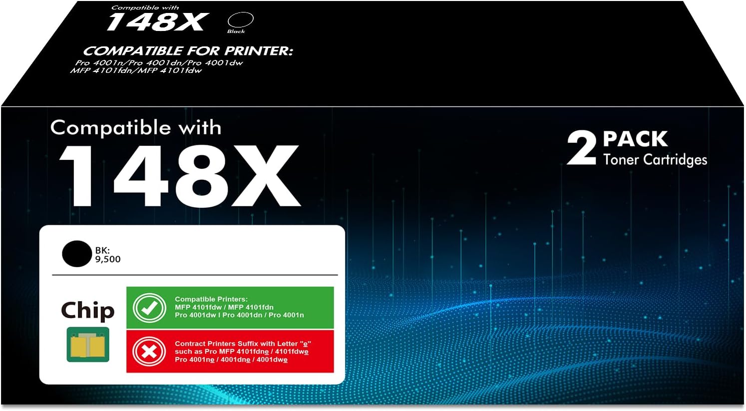 VICTONER 148X 148A Black High Yield Toner Cartridge Compatible Replacement for HP 148X 148A W1480A W1480X for HP LaserJet Pro 4001dw 4001dn 4001n MFP 4101fdw 4101fdn Printer Ink (2 Pack)