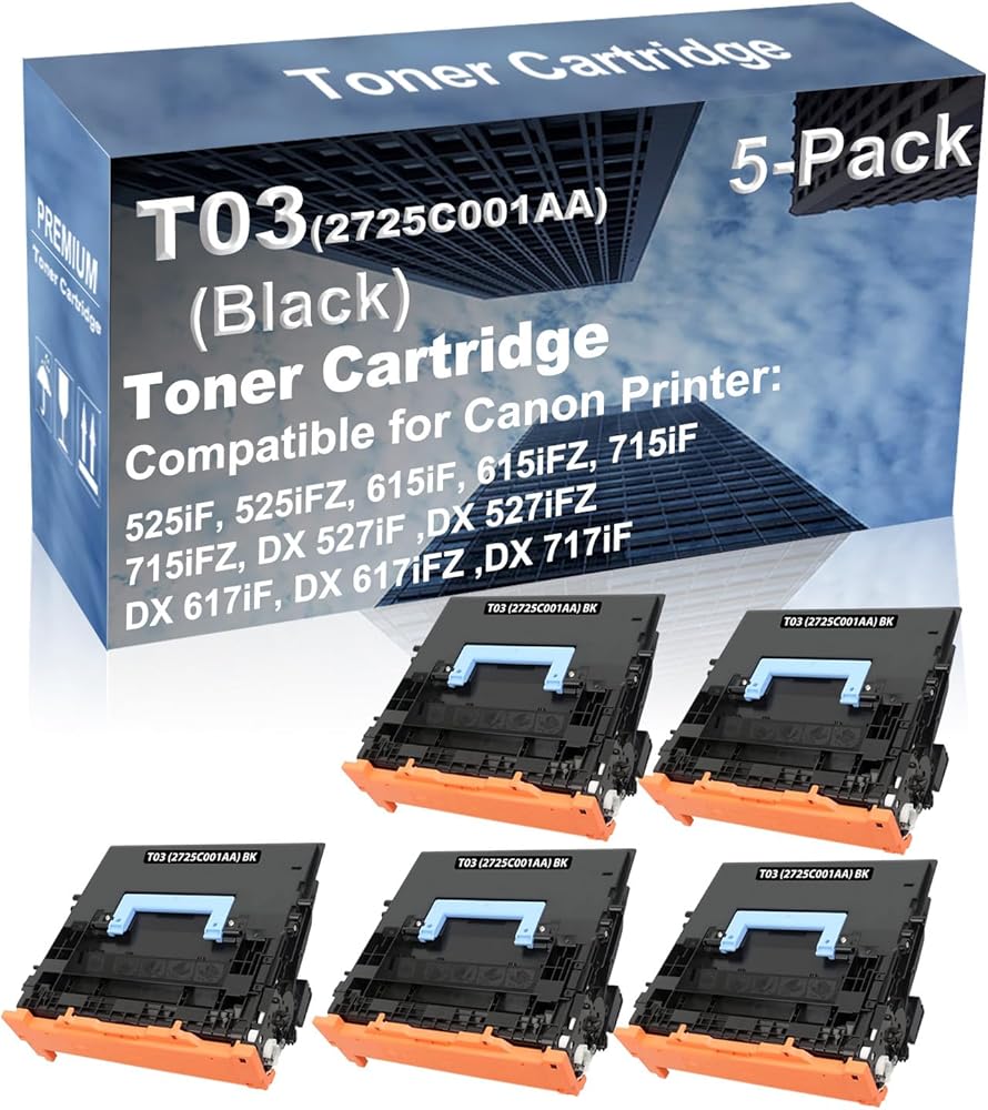 5-Pack Compatible High Capacity DX 617iF, DX 617iFZ,DX 717iF Printer Toner Cartridge Replacement for Canon T03 (2725C001AA) Printer Cartridge (Black)