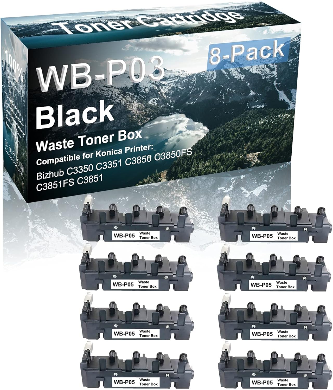Credibility Store 8-Pack Compatible High Capacity C3350 C3351 C3850 C3850FS C3851FS C3851 Printer Waste Toner Cartridge Replacement for Konica Minolta WB-P05 WBP05 Printer Cartridge (Black)
