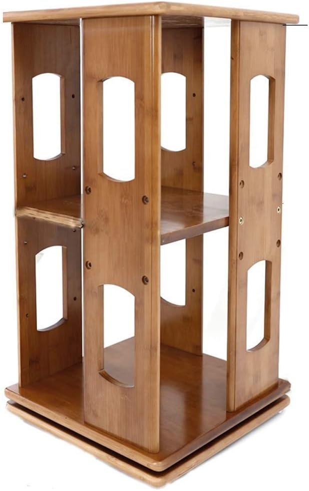 NEWCES Bookcases Natural Bamboo Bookshelf Revolving Bookcase 360° Rotating Organizer Swivelling Storage Tower Bookcases and Book Shelves (Color : B)