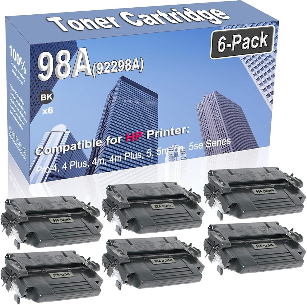6-Pack Compatible High Capacity 98A (92298A) Printer Cartridge use for HP Pro 4 4 Plus 4m 4m Plus 5 5m 5n 5se Toner Cartridge (Black)