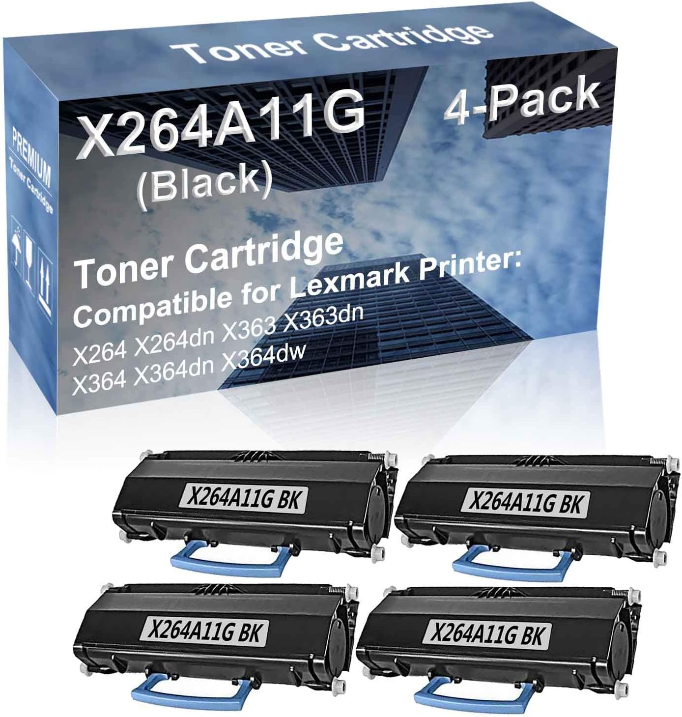 4-Pack Compatible High Capacity X363dn X364 Printer Toner Cartridge Replacement for X264A11G Toner Cartridge (Black)