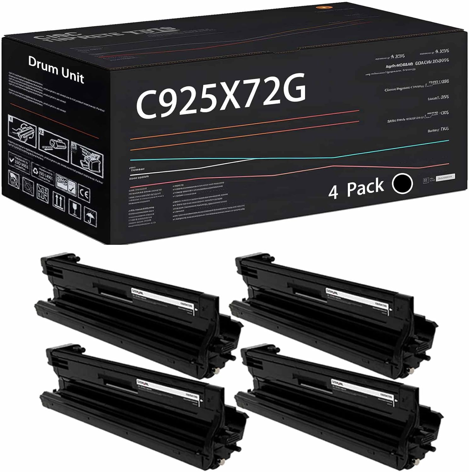 C925X72G C925X73G C925X74G C925X75G Drum Unit Compatible with Lexmark X925 X925DE C925 C925DE Printers, High Yield 40000 Pages (4 Pack Black)