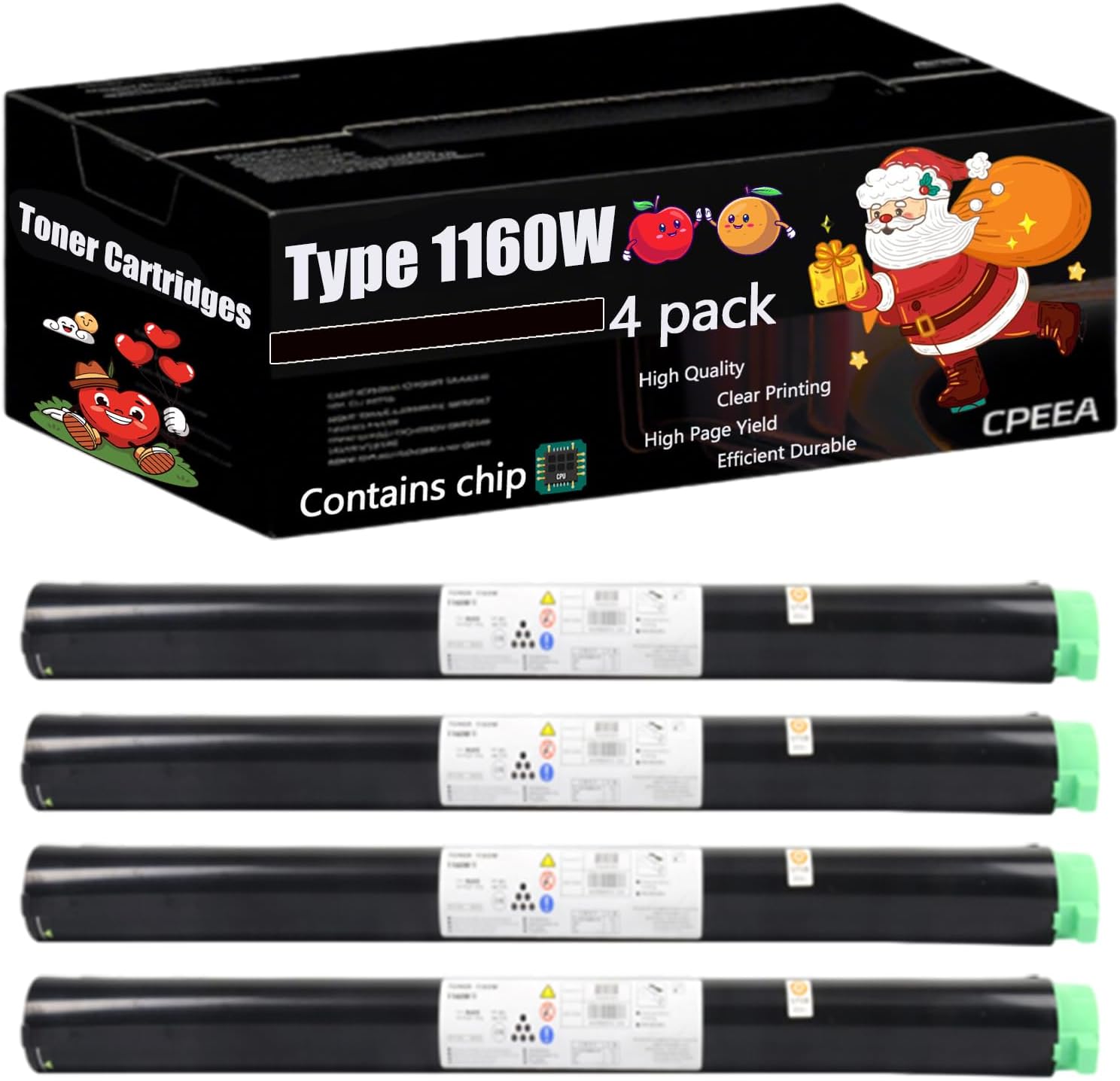 Compatible for Ricoh Type 1160W Toner Cartridges Work for Ricoh Aficio 240W Aficio 470W 480W FW240 Printers, with Chip, High Yield 3200 Pages, Clear Printing (4 Pack Black)