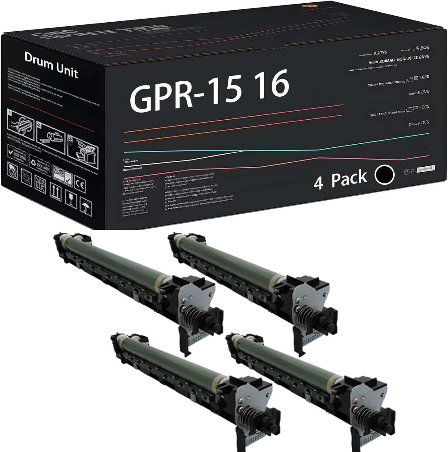 UVUMB GPR-15 16 Drum Unit Compatible for Canon imageRUNNER 3225 3230 3235 3235i 3245 3245i 3530 3570 4570 Printers, with Chip, High Yield 85000 Pages, High-Definition Printing (4 Pack Black)