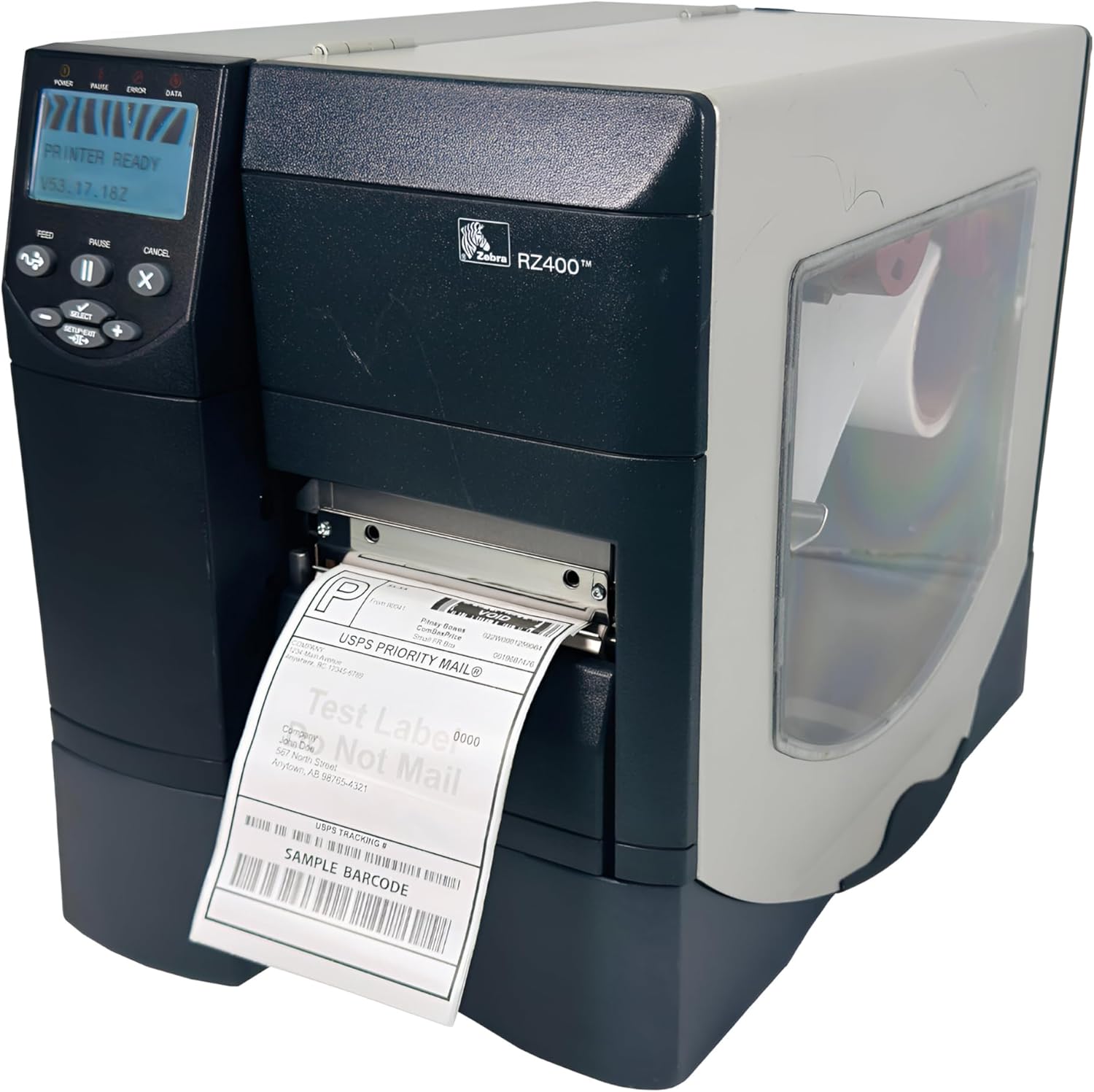 Zebra RZ400 RFID Thermal Transfer Label Printer USB Serial Parallel RZ400-2001-000R0, Bundle with Power Cord USB and Ethernet Cables