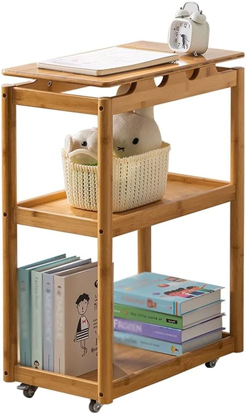 QTBH Bookshelf Small Bookshelf Three-Layer Wheeled Removable Storage Rack Magazine CD Audio Rack Bamboo Bookshelf Height 29.52 Inches Bookcase Bookcase freestanding