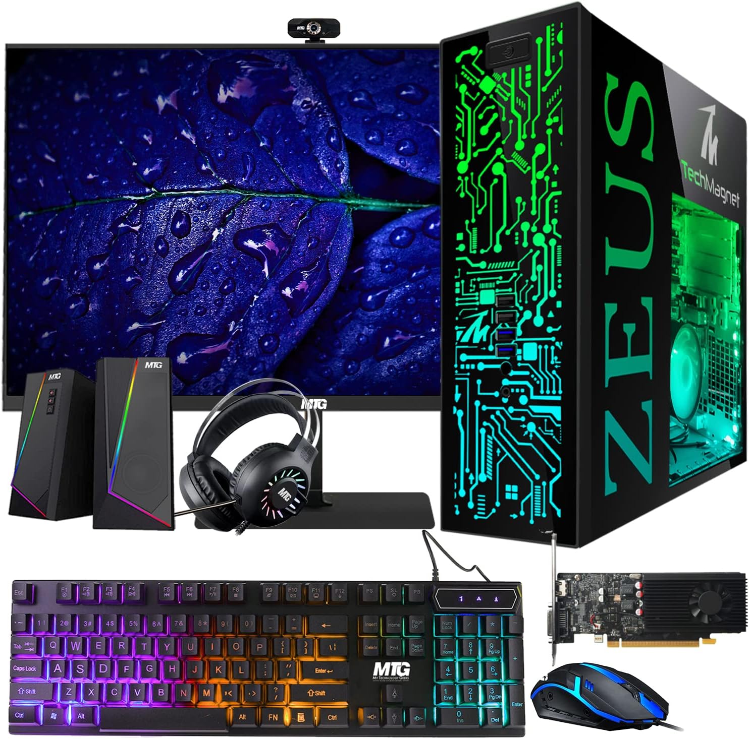 TechMagnet Gaming Desktop PC, Intel i5 4th Gen, Zeus Pro 4, GT 1030 2GB DDR5, 8GB RAM ARGB, 512GB SSD, 27 Inch 165hz Monitor, RGB Kit, Windows 11 (Renewed)