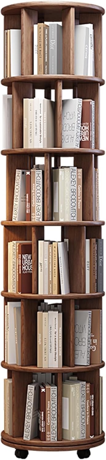 PPOIUYK Small Corner Rotating Bookshelf, Bookshelf for Small Space, 360 Display 6 Tier Floor Standing Bookcase Storage Rack, Narrow Book Shelf Organizer