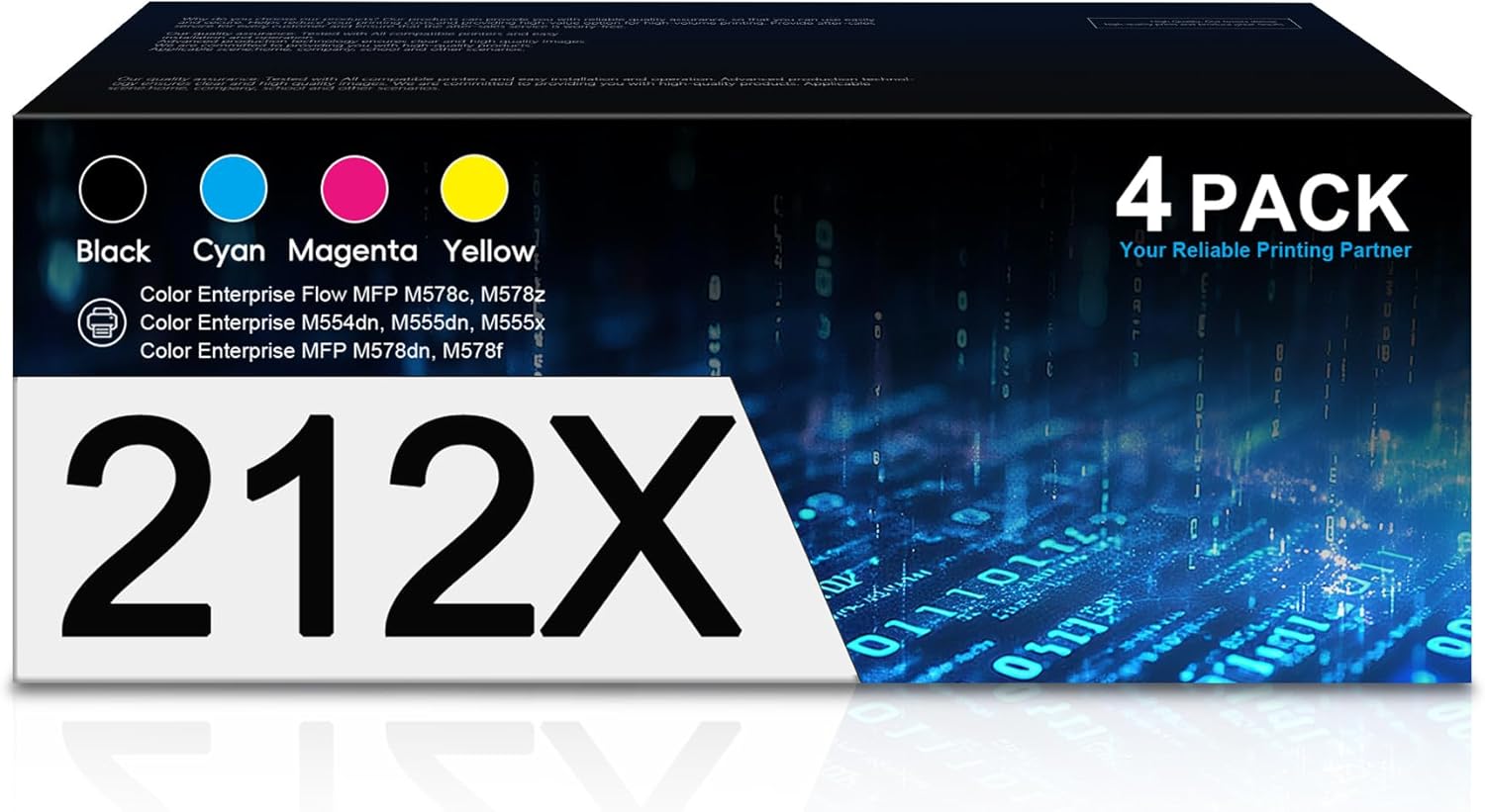 212X High-Yield Toner Cartridges 4 Pack Replacement for HP 212X W2120X 212A W2120A Toner Works with Color Enterprise M555 M554 MFP M578 M554dn M555dn M555x Printer Ink (Black Cyan Magenta Yellow)