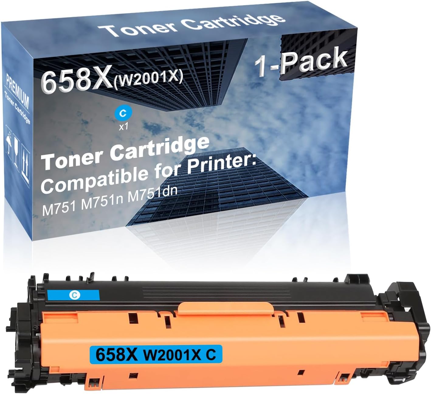 1-Pack (Cyan) Compatible M751 M751n M751dn Printer Toner Cartridge High Capacity Replacement for 658X (W2001X) Toner Cartridge