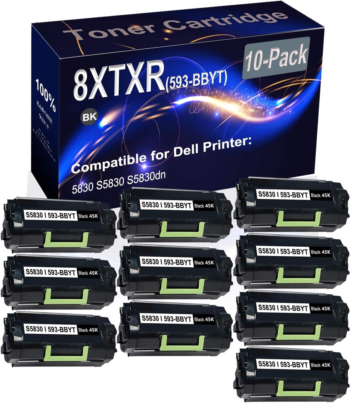 10-Pack (Black) Compatible 8XTXR (593-BBYT) Printer Toner Cartridge (High Capacity) fit for Dell 5830 S5830 S5830dn Printer