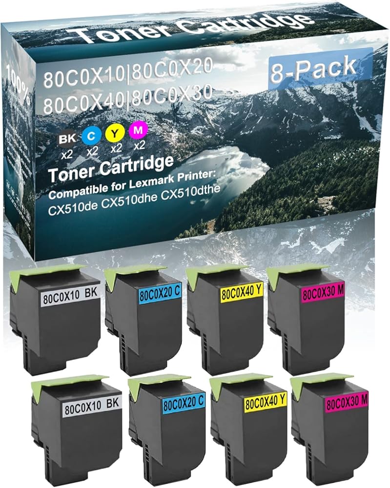 Credibility Store 8 Pack (BK+C+Y+M) Compatible (High Yield) 80C0X10 80C0X20 80C0X40 80C0X30 Toner Cartridge Used for CX510de CX510dhe CX510dthe Printer