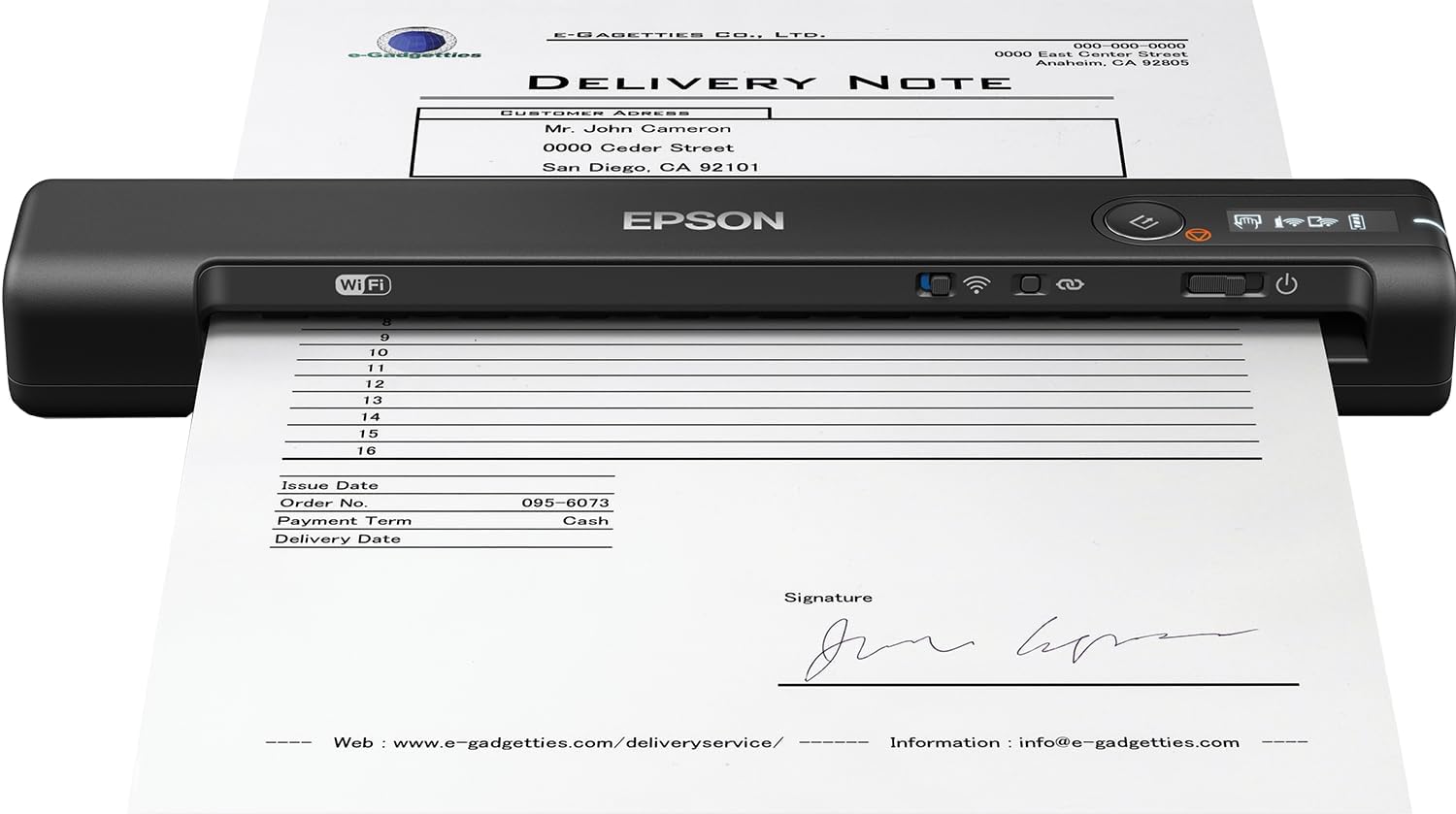 Epson® WorkForce® ES-60W Wireless Portable Color Document Scanner, B11B253201