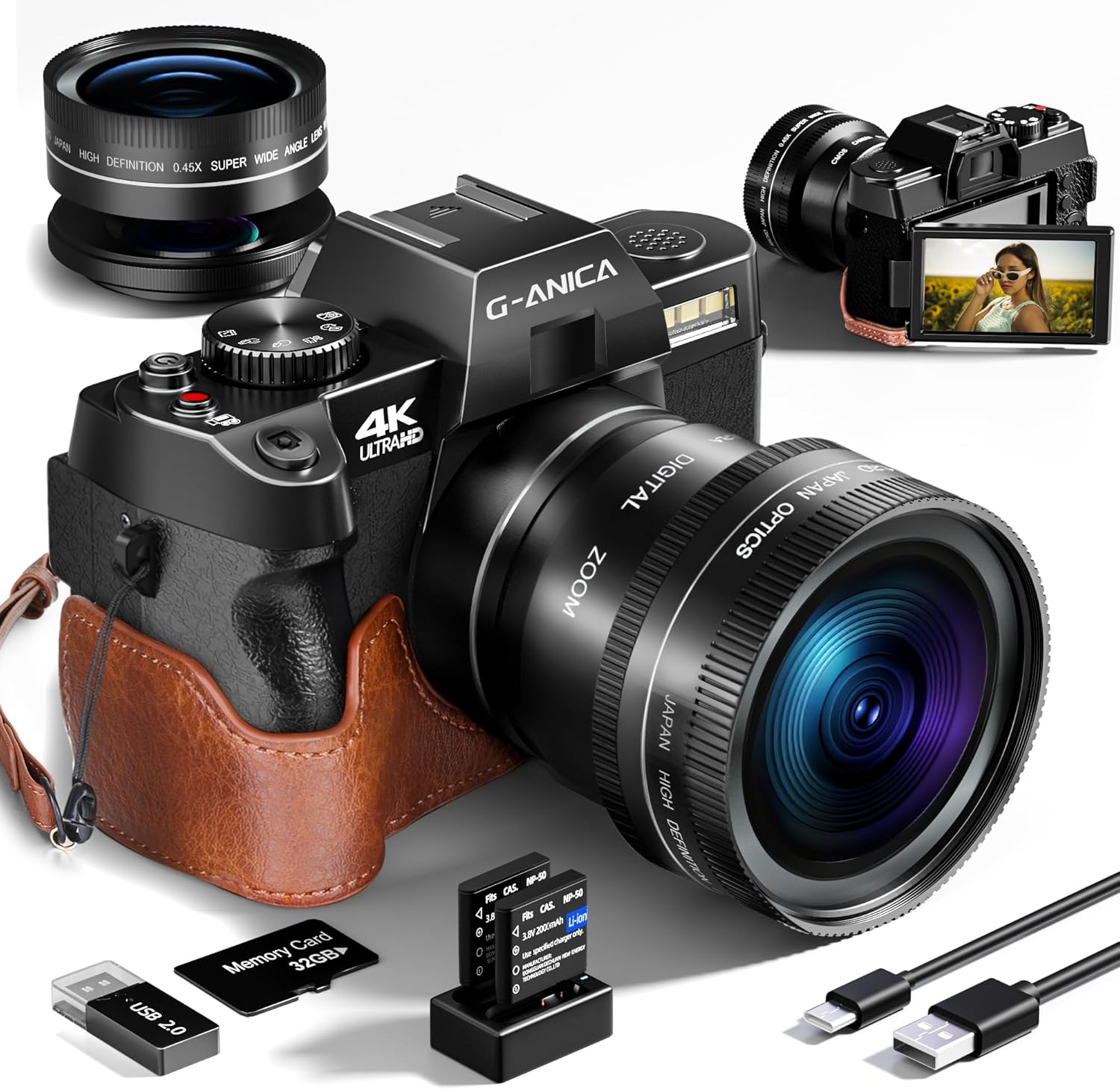 Ture 48MP&4K Digital Cameras for Photography with WiFi & App Control, Vlogging for YouTube with Bag,Compact Travel Camera,Perfect for Entry-Level Users and Beginners with Macro&Wide Lens-32GB Card
