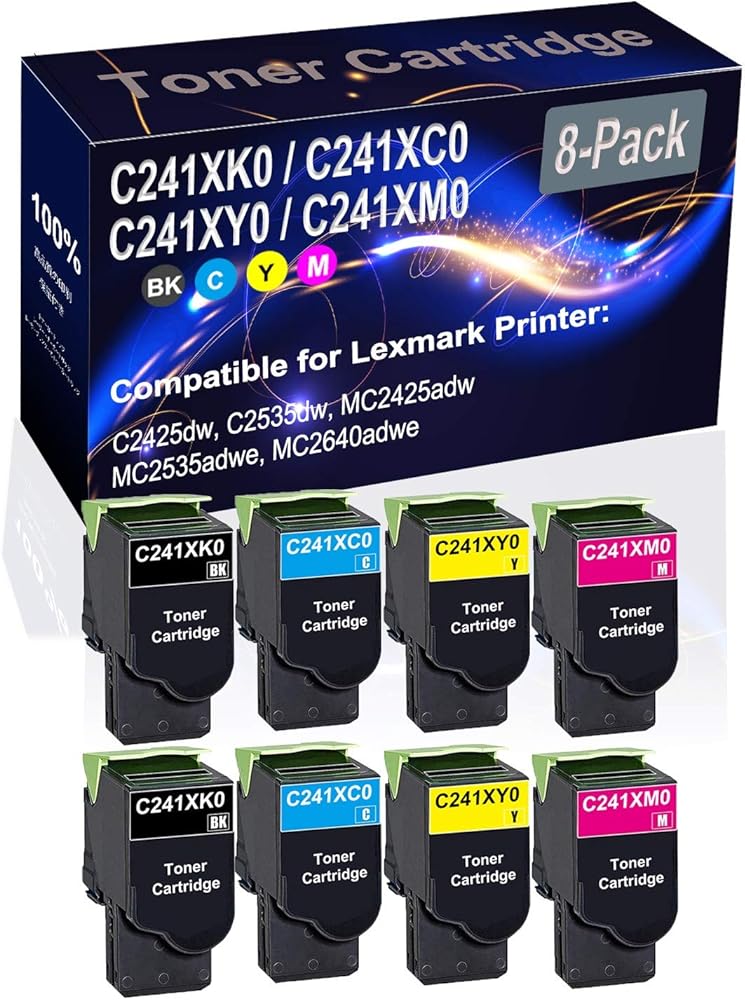 Kolasels 8-Pack (2BK+2C+2Y+2M) Compatible C2425dw C2535dw MC2425adw Laser Printer Toner Cartridge (High Capacity) Replacement for C241XK0 C241XC0 C241XY0 C241XM0 Printer Toner Cartridge