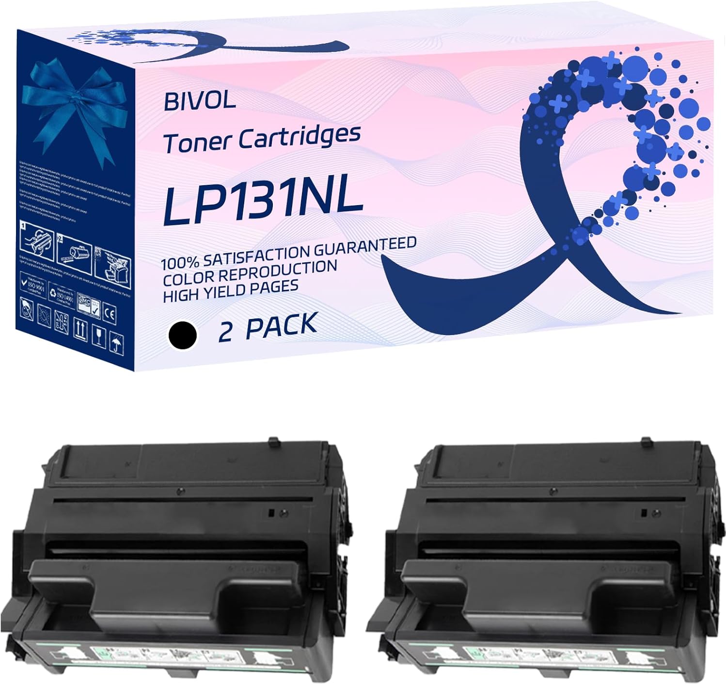 BIVOL LP131NL Toner Cartridges Compatible for Lanier LP131NL Printers, with Chip, High Yield 15000 Pages, Vivid Colors (2-Pack Black)