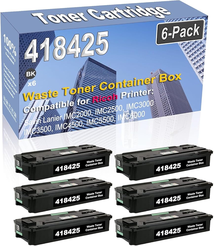6-Pack (Black) Compatible High Yield 418425 D0BQ6400 D0BQ-6400 Waste Toner Container Box Replacement for Ricoh Savin Lanier IMC2000 IMC2500 IMC3000 IMC3500 IMC4500 IMC5500 IMC6000 Printer