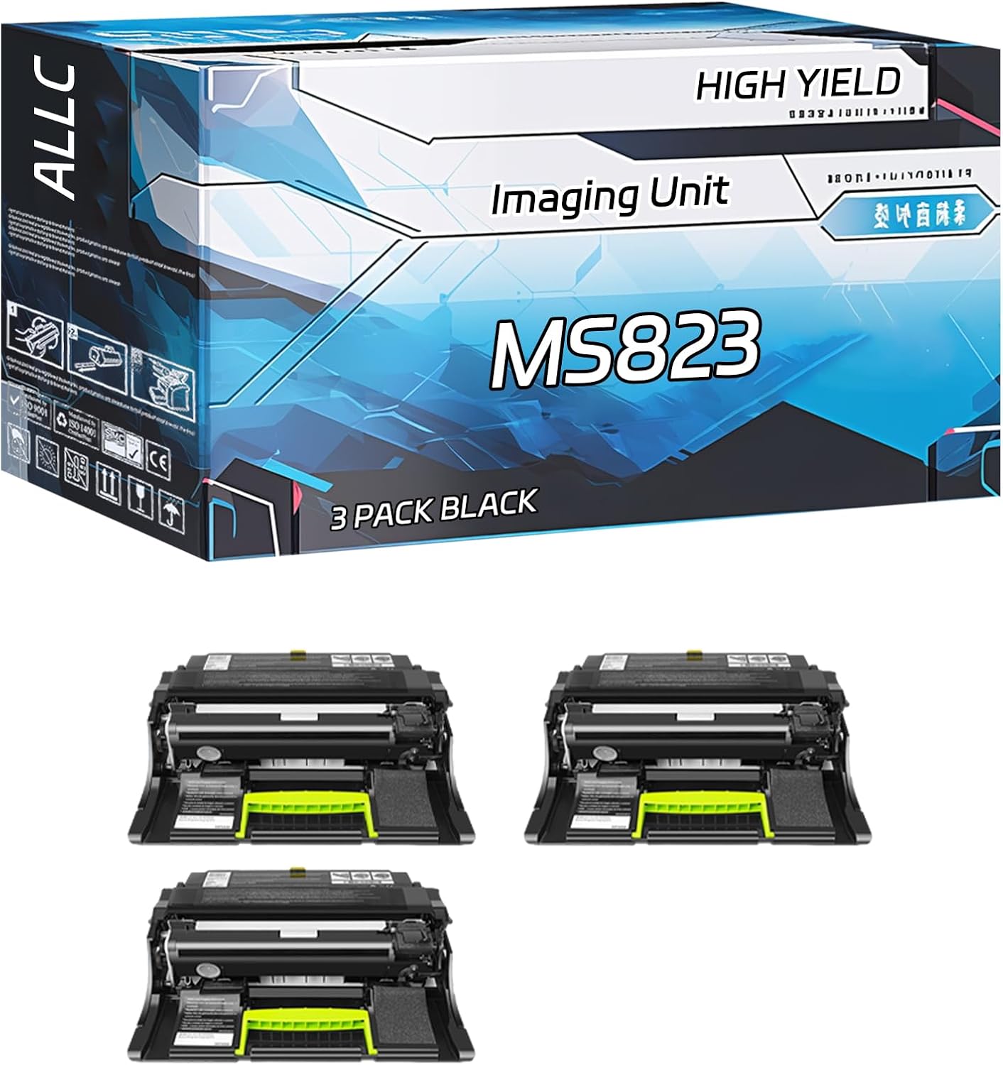 ALLC Compatible for Lexmark MS823 Imaging Unit Work for Lexmark B2865dw M5255 M5270 Printers, with Chip, High Yield 150000 Pages, Clear Printing (3 Pack Black)