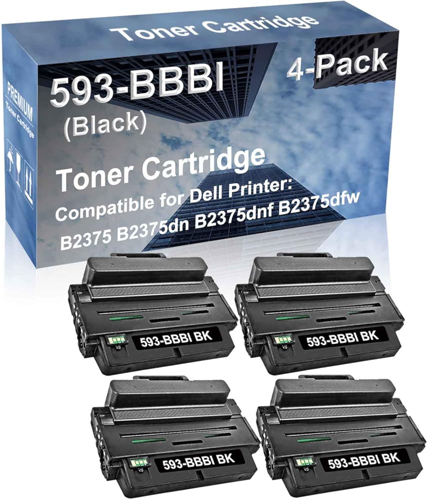 4-Pack Compatible High Yield B2375 B2375dn B2375dnf B2375dfw Laser Printer Toner Cartridge Replacement for Dell 593-BBBI 8PTH4 Printer Cartridge (Black)