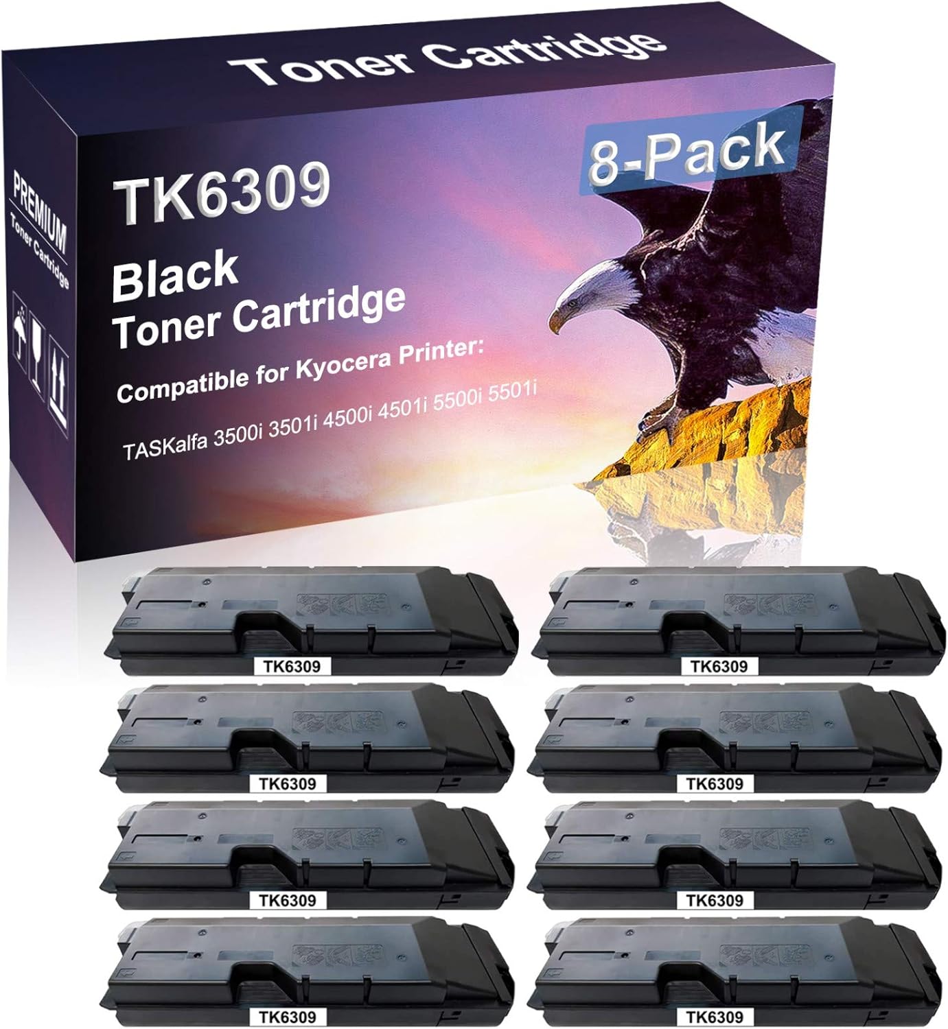 Credibility Store 8-Pack Compatible High Yield TASKalfa 3500i 3501i 4500i 4501i 5500i 5501i Printer Cartridge Replacement for Kyocera TK6309 | TK-6309 Toner Cartridge (Black)