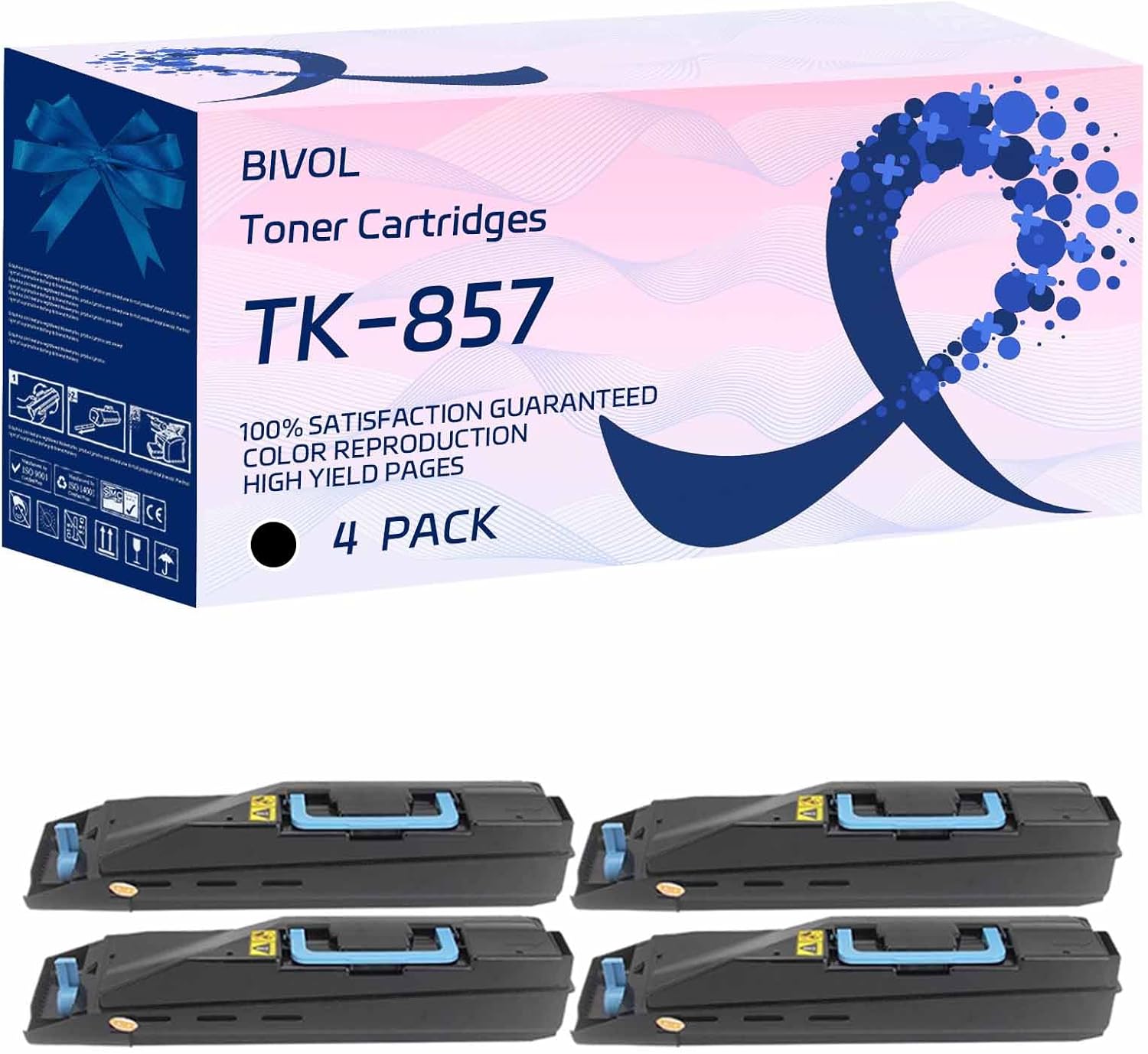 BIVOL TK-857 Toner Cartridges Compatible for Kyocera TASKalfa 400ci 500ci 552ci Printers, High Yield 26000 Pages (4 Pack Black)