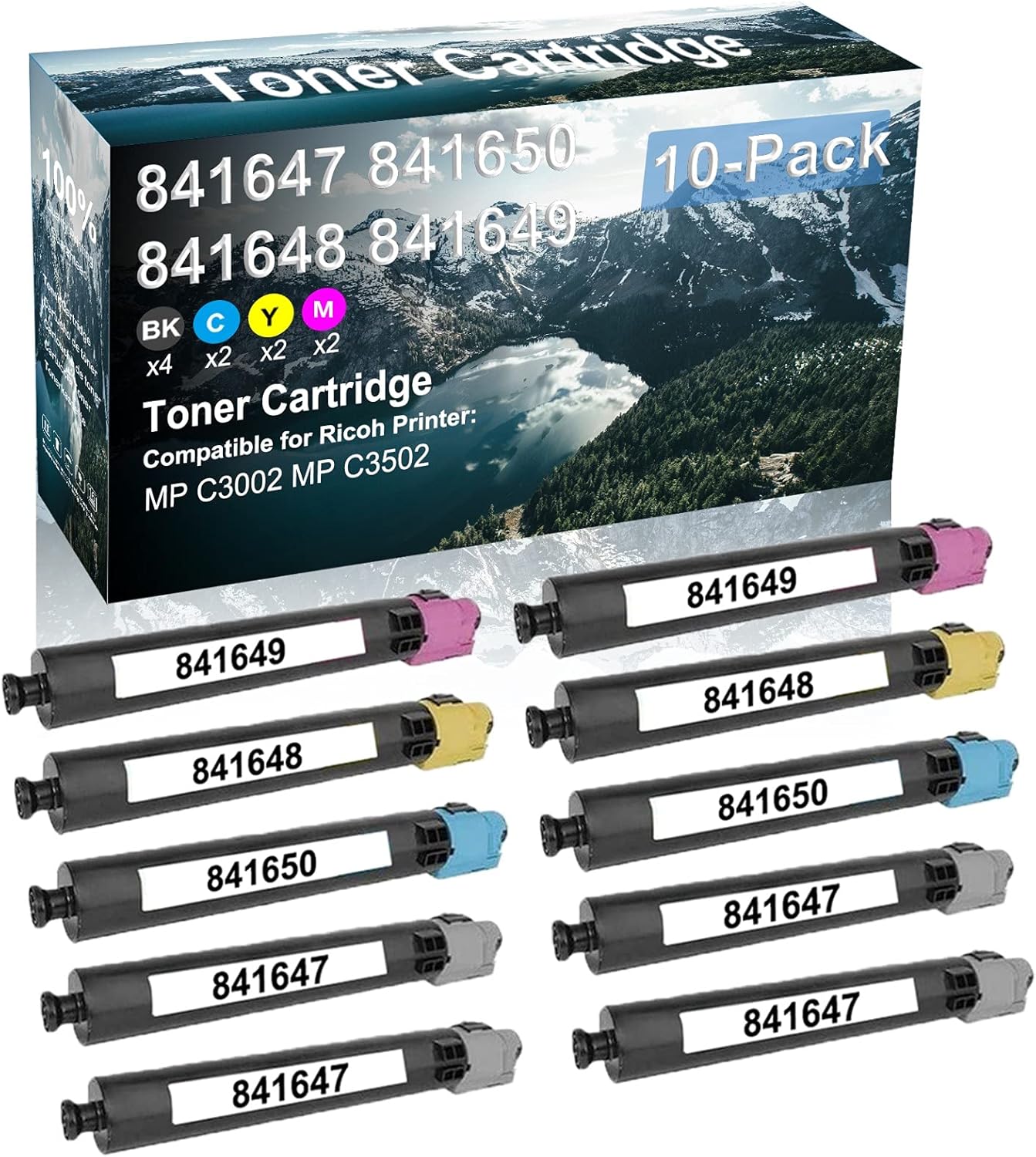Credibility Store 10 Pack (BK+C+Y+M) Compatible (High Yield) MP C3002 MP C3502 Printer Toner Cartridge Replacement for Ricoh 841647 841650 841648 841649 Toner Cartridge