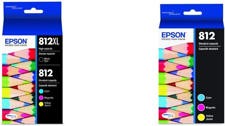 Epson T812 DURABrite Ultra Ink High Capacity Black & Standard Color Cartridge Combo Pack (T812XL-BCS) & T812 DURABrite Ultra Ink Standard Capacity Color Combo Pack (T812520-S)