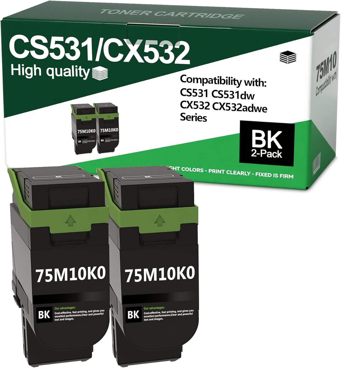 VIGUSI High Yield 75M10K0 Toner Cartridge Replacement for Lexmark CS531 CS531dw CX532 CX532adwe CS632 CS632dwe CX635 CX635adwe Printers (2 Black)