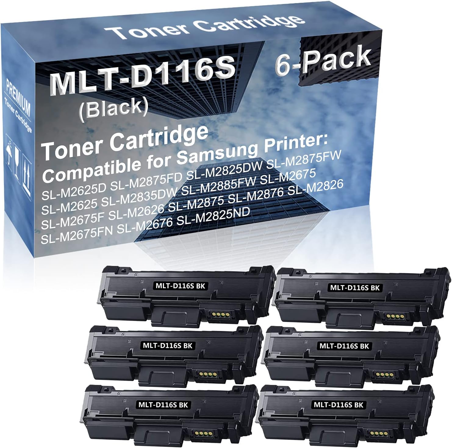 6-Pack Compatible High Capacity MLT-D116S Printer Cartridge use for SL-M2835DW SL-M2885FW SL-M2675 SL-M2675F SL-M2626 SL-M2875 Printer (Black)