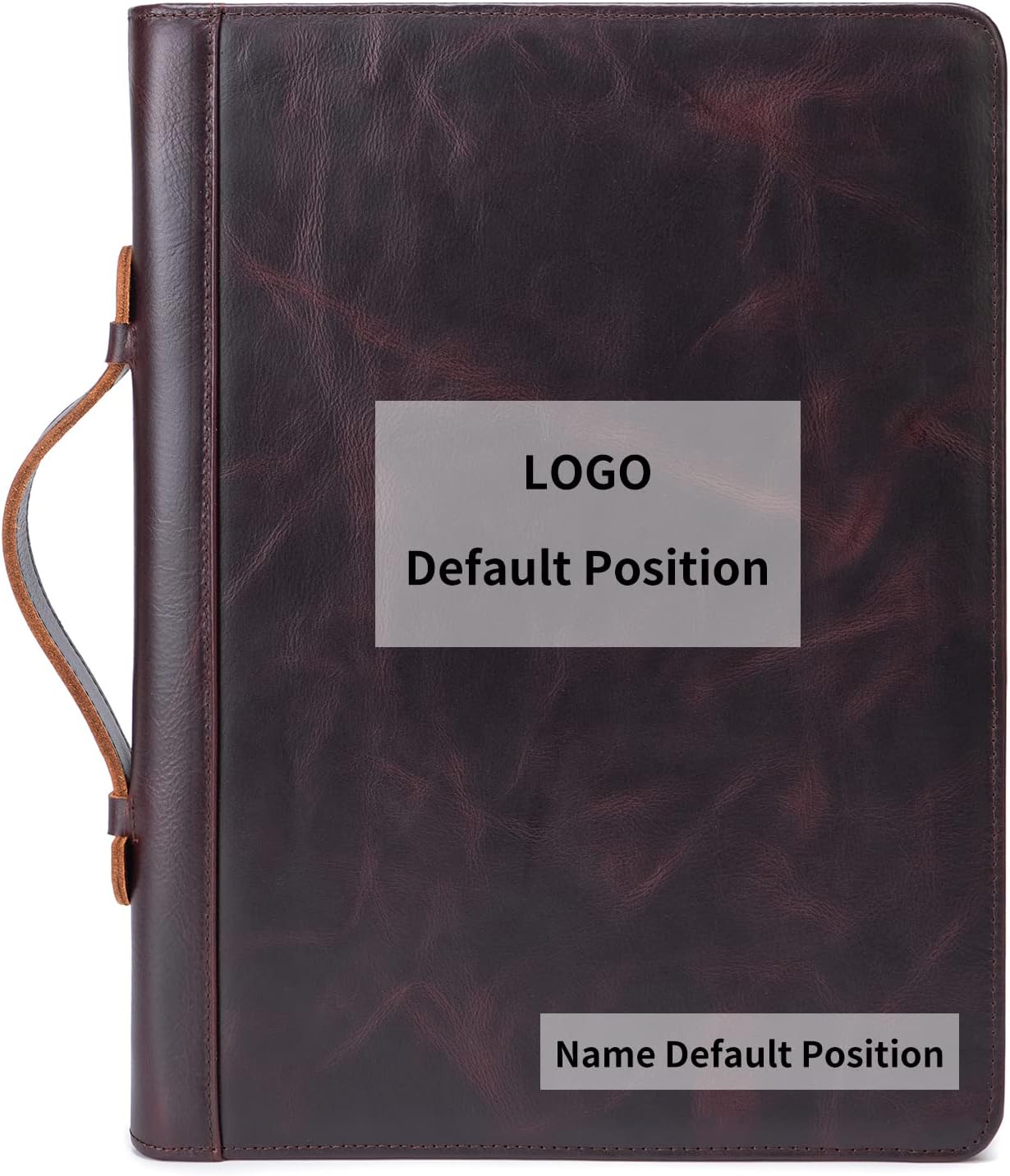 Geslun Personalized Genuine Leather Portfolio 3 Ring Binder with Clipboard, Hidden Handle, Custom Engraved 8.5 x 11 Zip Padfolio, Business Professional Organizer for Men Women, Dark Brown, Oil Tanned