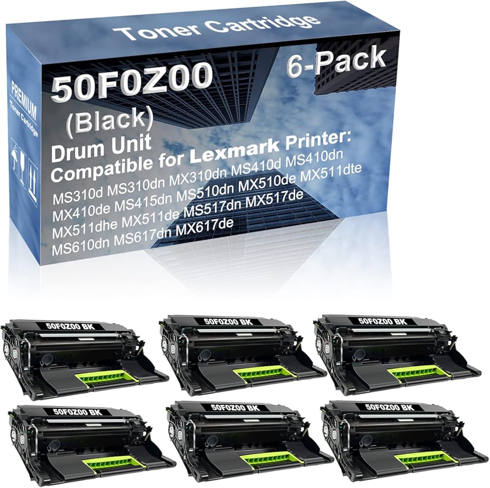 6-Pack Compatible 50F0Z00 Drum Kit use for Lexmark MS310d MS310dn MX310dn MS410d MS410dn MX410de Printer (Black)