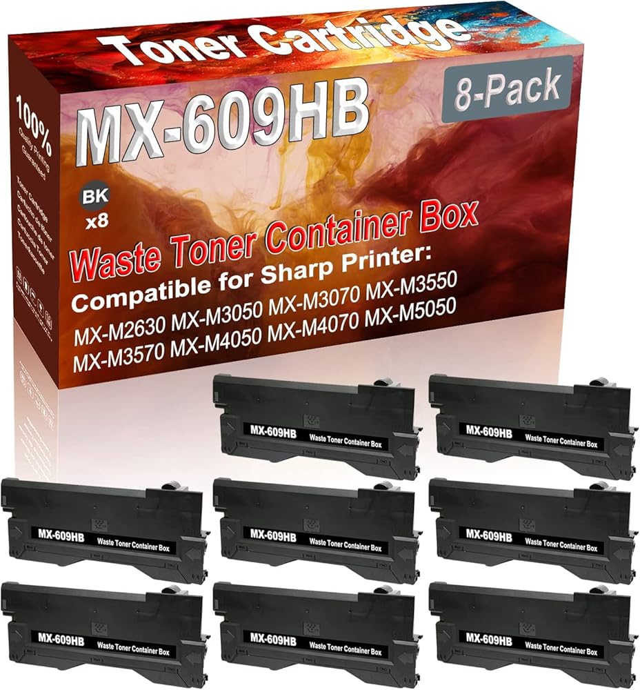 Credibility Store 8-Pack (Black) Compatible High Yield MX-609HB MX609HB Waste Toner Container Box use for Sharp MX-M2630 MX-M3050 MX-M3070 MX-M3550 MX-M3570 MX-M4050 MX-M4070 Printer