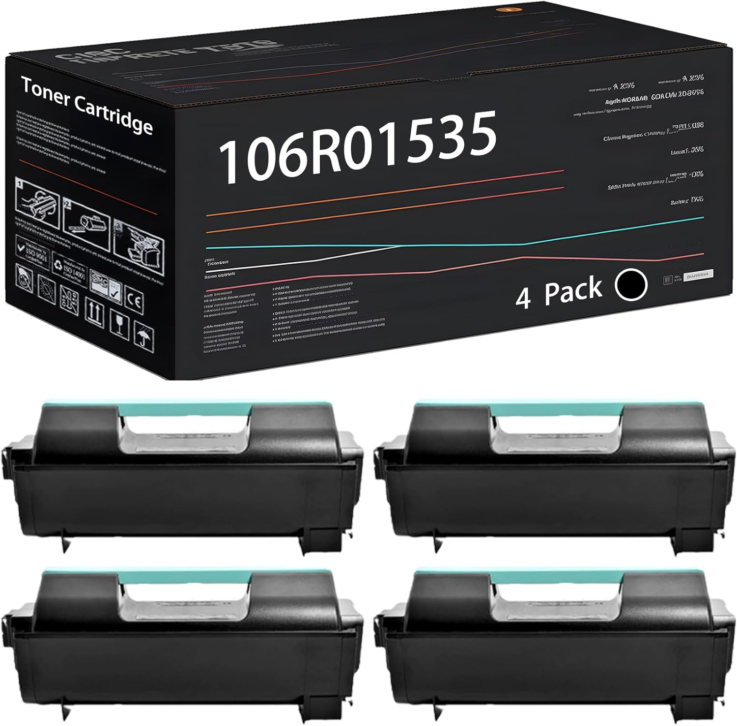 UVUMB Compatible with Xerox 106R01535 Toner Cartridge Work for Xerox Phaser 4600DN 4600DT 4600N Phaser 4620DN 4620DT 4622DN Printers (4 Pack Black)