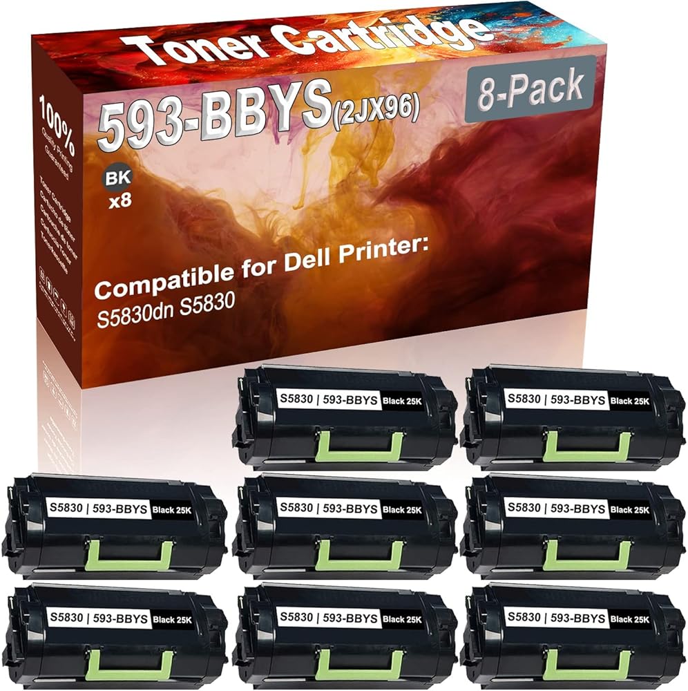 8-Pack (Black) Compatible 593-BBYS (2JX96) Printer Toner Cartridge (High Capacity) fit for Dell S5830dn S5830 Printer