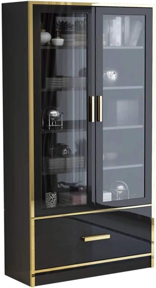 HBDZUUI Home Wine Cabinet Glass Door Bookcase Wooden Crate Bedroom