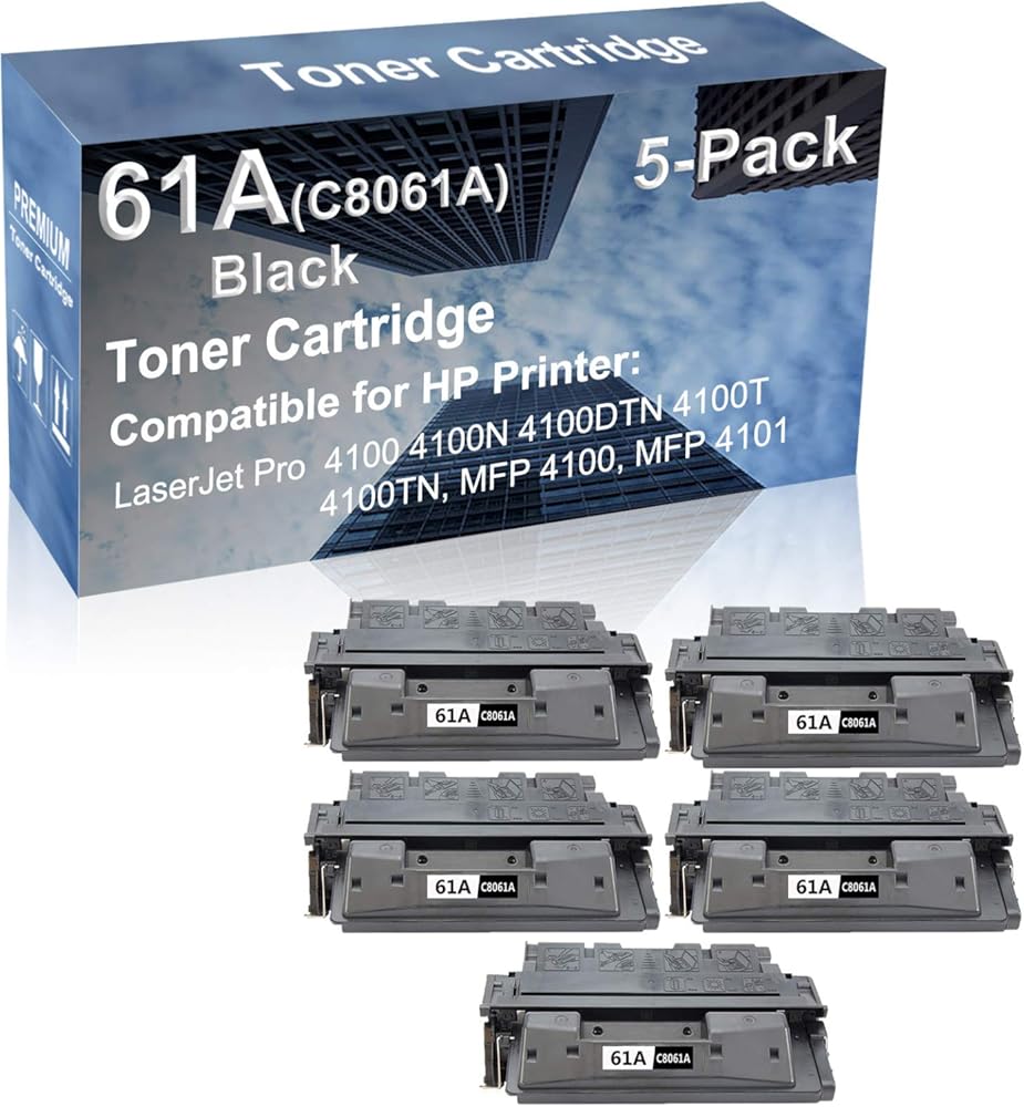 5-Pack Compatible High Capacity 61A (C8061A) Imaging Toner Cartridge use for 4100 4100N 4100DTN Printer (Black)