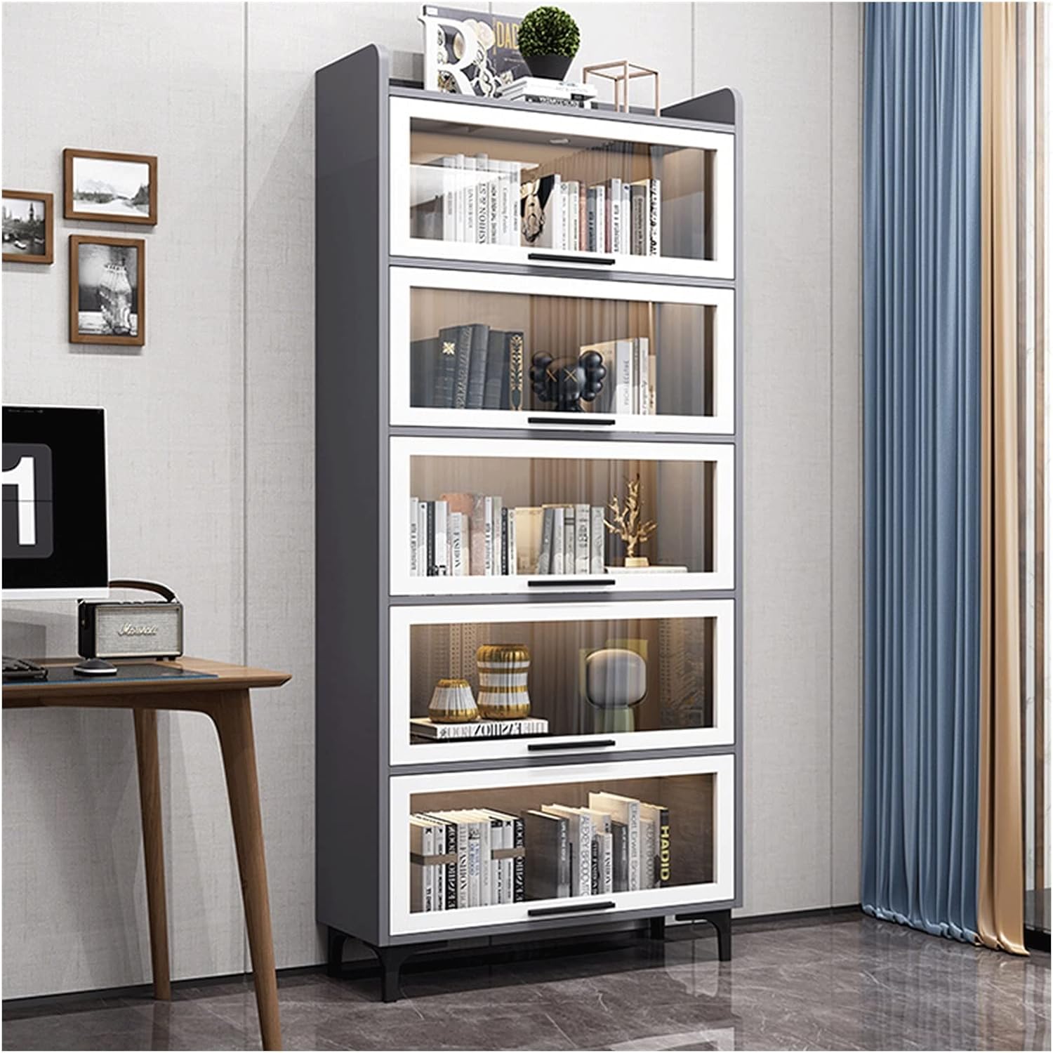 Shelf Bookcase Children's Dust-proof Bookcase with Glass Door Living Room Floor-to-ceiling Bookshelf Rack Bedroom Bookcase Storage Locker Book Storage Organizer Shelves ( Color : B , Size : 60CM_LARGE