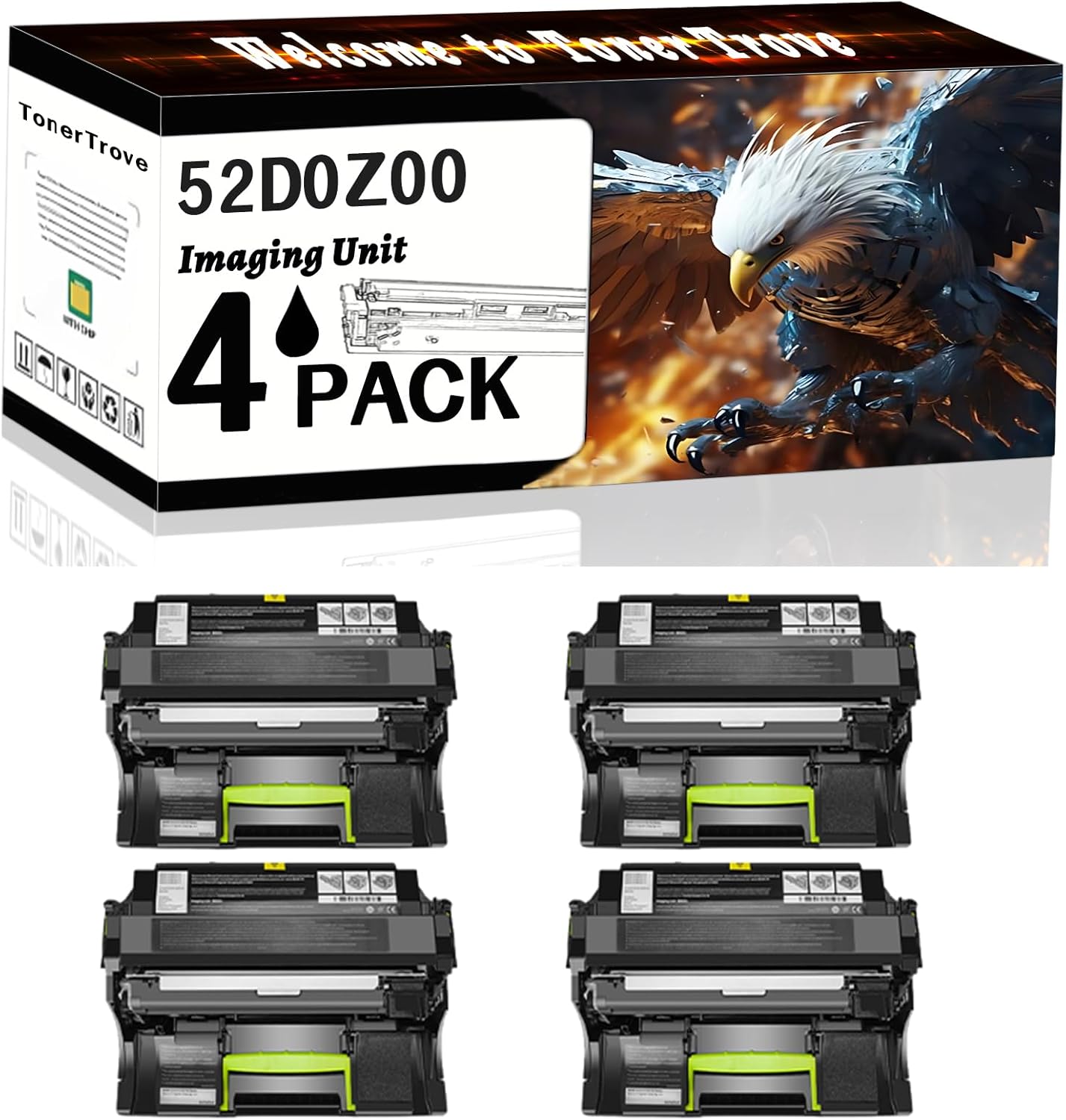 52D0Z00 Imaging Unit Compatible for Lexmark MX812de MX812dfe MX812dme MX812dte MX812dtfe MX812dtme MX812dxe MX812dxfe Printers, Office Printing is Easy Clear Smooth (4 Pack Black)