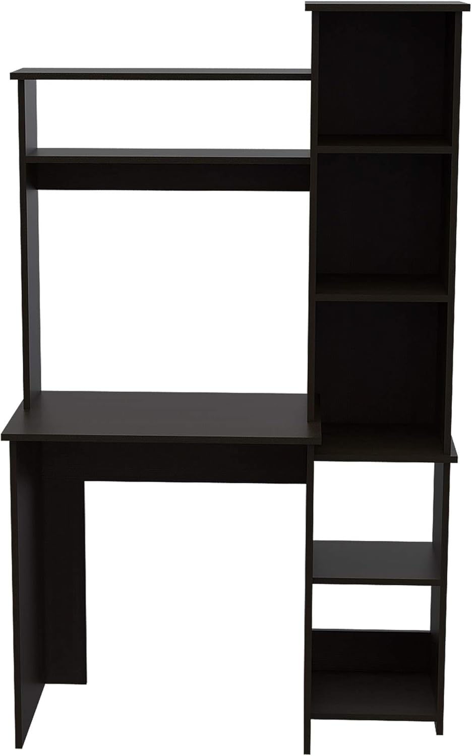 Benicabaly Black Wengue 6-Shelf Writing Desk with Built-in Bookcase for Creative Organization and Modern