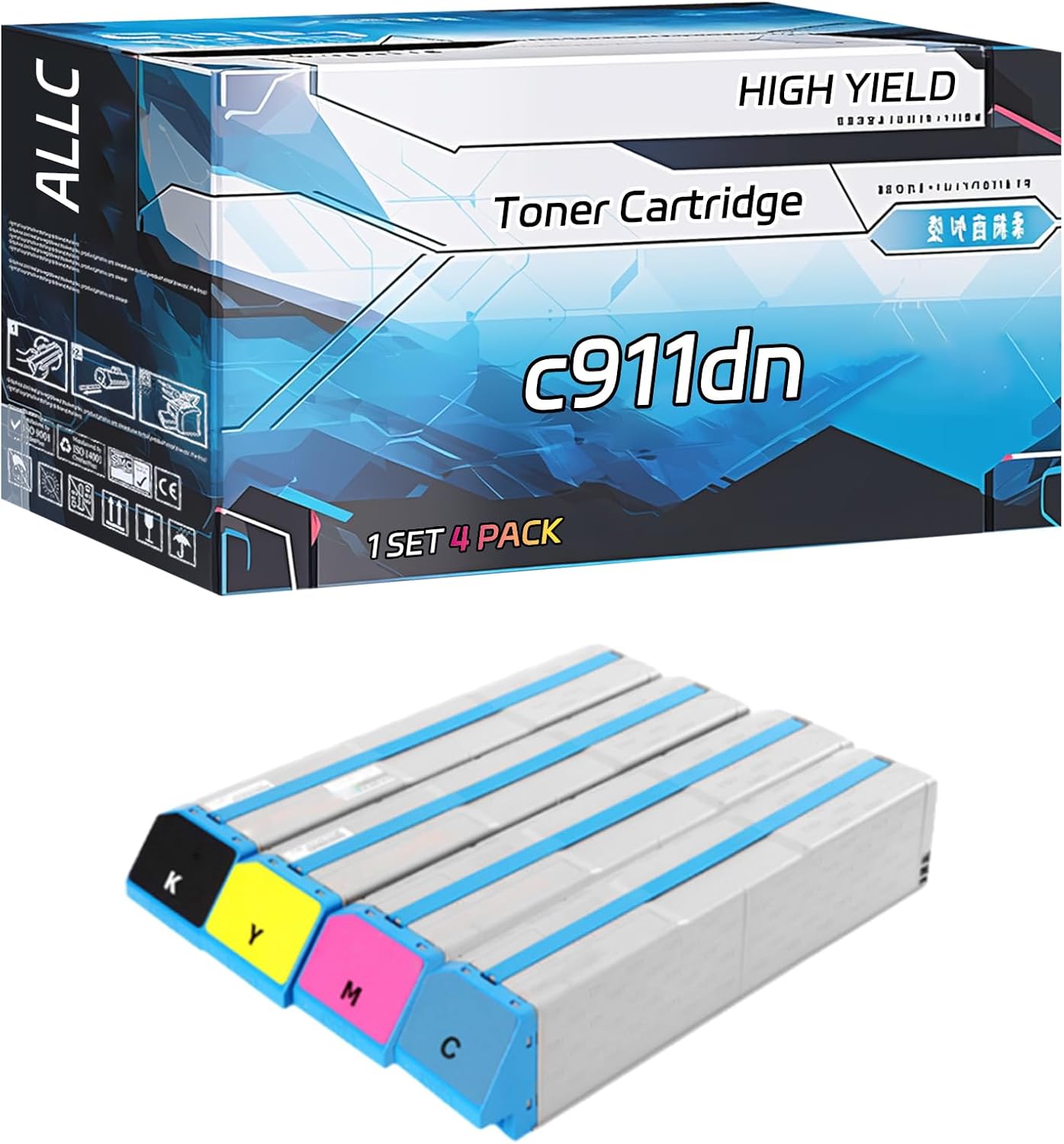 ALLC Compatible for Okidata OKI c911dn Toner Cartridge Work for Okidata OKI C911dn Printers, with Chip, High Yield 24000 Pages, Clear Printing (Multicolor)