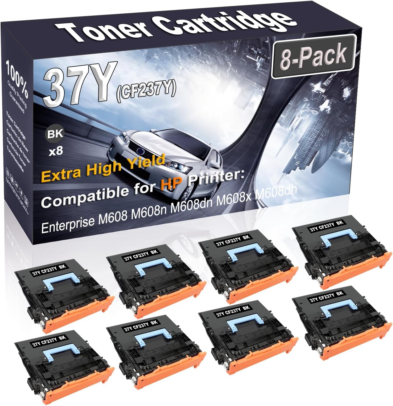 Kolasels 8-Pack (Black) Compatible Enterprise M608 M608n M608dn M608x M608dh M609 M609x Laser Printer Cartridge (High Capacity) Replacement for 37Y CF237Y Printer Cartridge