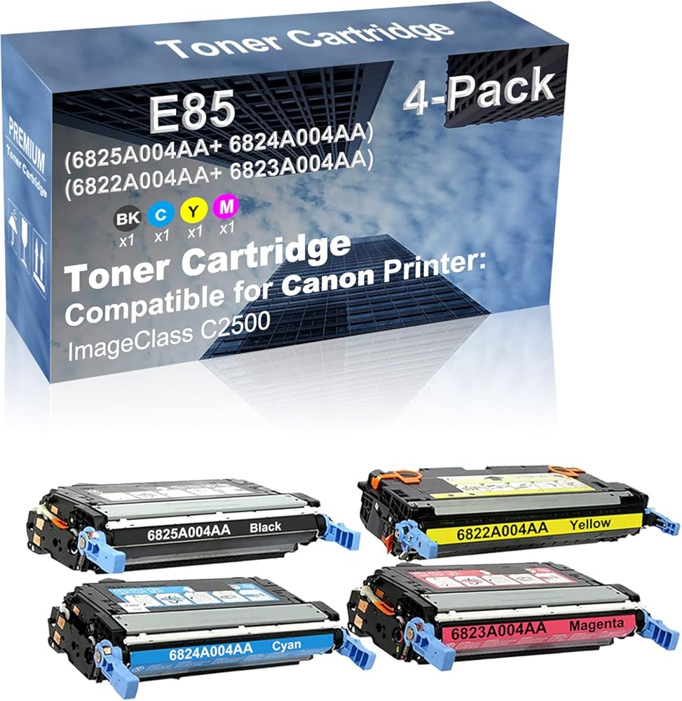 4-Pack (BK+C+Y+M) Compatible High Capacity EP85 (6825A004AA+ 6824A004AA+ 6822A004AA+ 6823A004AA) Toner Cartridge Used for Canon ImageClass C2500 Printer