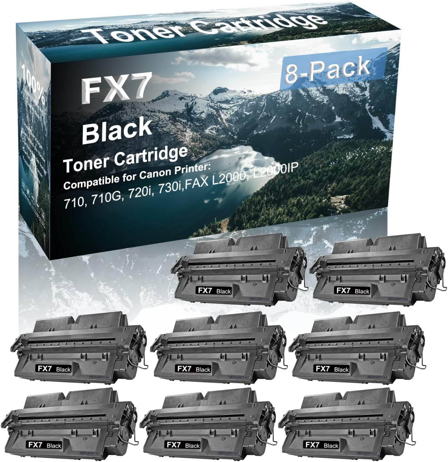 8 Pack (Black) Compatible High Yield Canon FX7 | 7621A001AA Printer Toner Cartridge Used for Canon LaserClass FAX L2000 L2000IP Printer