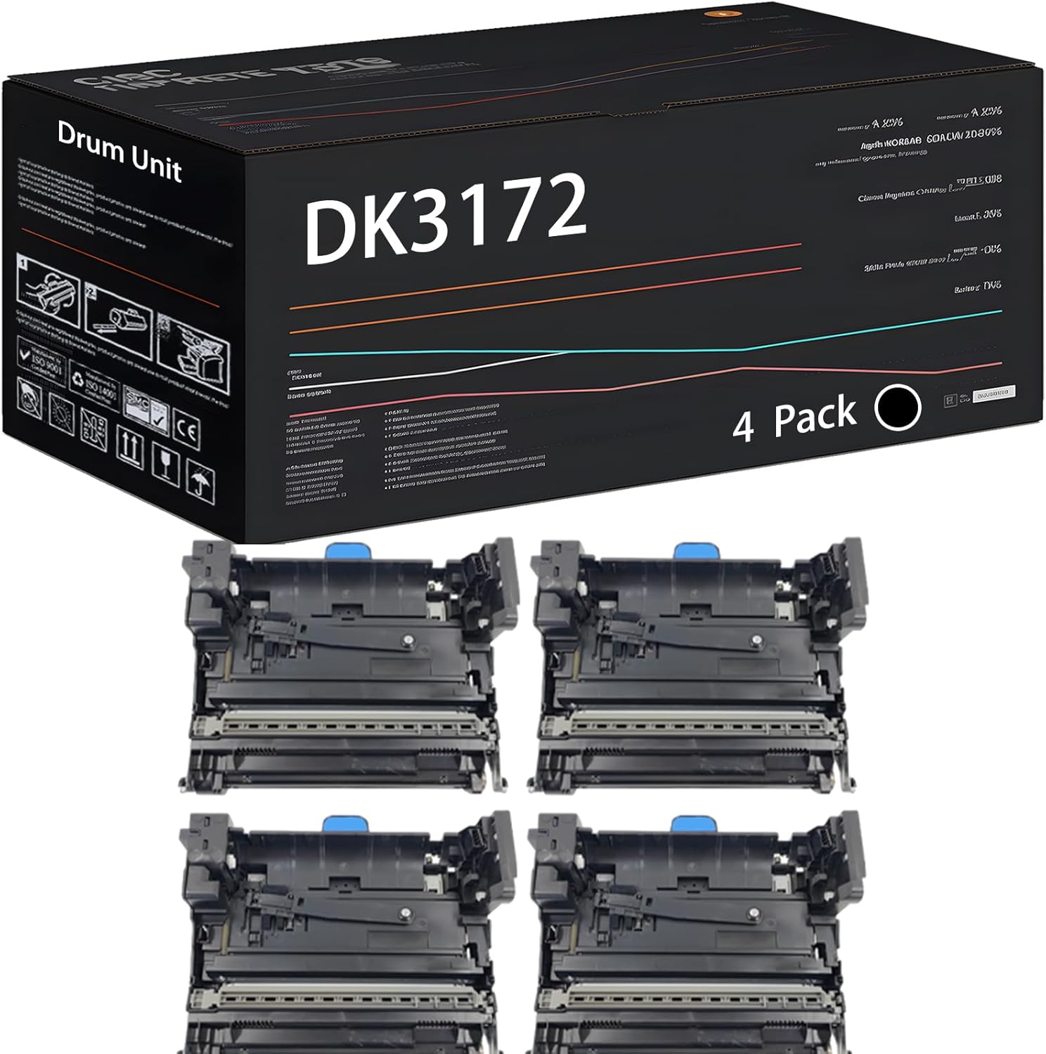 UVUMB Compatible with Kyocera DK3172 302T993071 DK-3172 302T993070 Drum Unit Work for Kyocera ECOSYS M3145idn M3645idn P3045dn Printers (4 Pack Black)