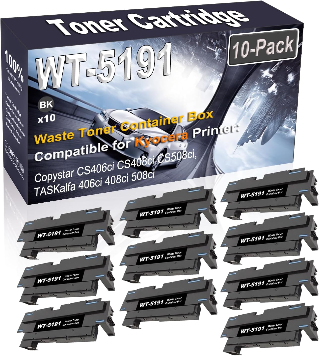 10-Pack (Black) Compatible High Yield WT-5191 1902R60UN2 Waste Toner Container Box use for Kyocera TASKalfa 406ci 408ci 508ci Printer