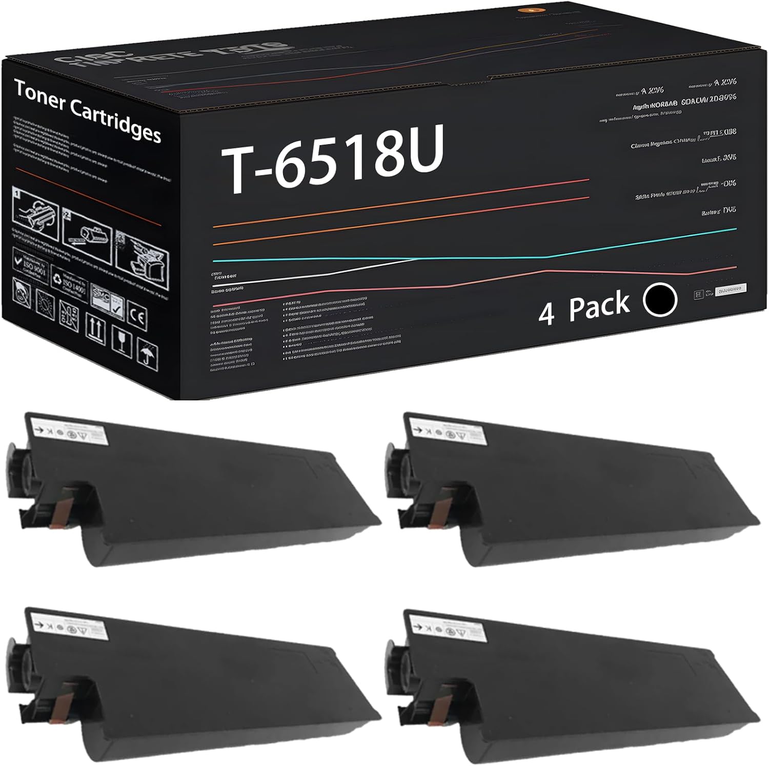 UVUMB T-6518U Toner Cartridges Compatible for Toshiba e-Studio 5518A 6518A 7518A 8518A Printers, with Chip, High Yield 206000 Pages, High-Definition Printing (4 Pack Black)