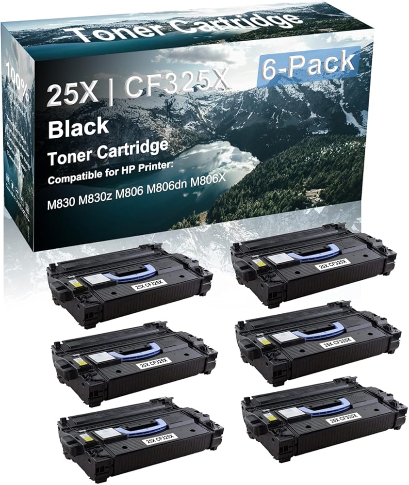 6 Pack Compatible M830 M830z M806 M806dn M806X Laser Toner Cartridge (High Capacity, Black) Replacement for HP 25X | CF325X Printer Toner Cartridge